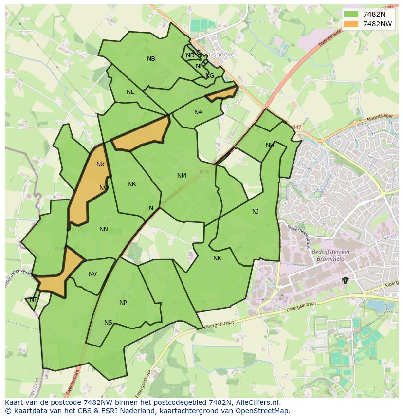 Afbeelding van het postcodegebied 7482 NW op de kaart.