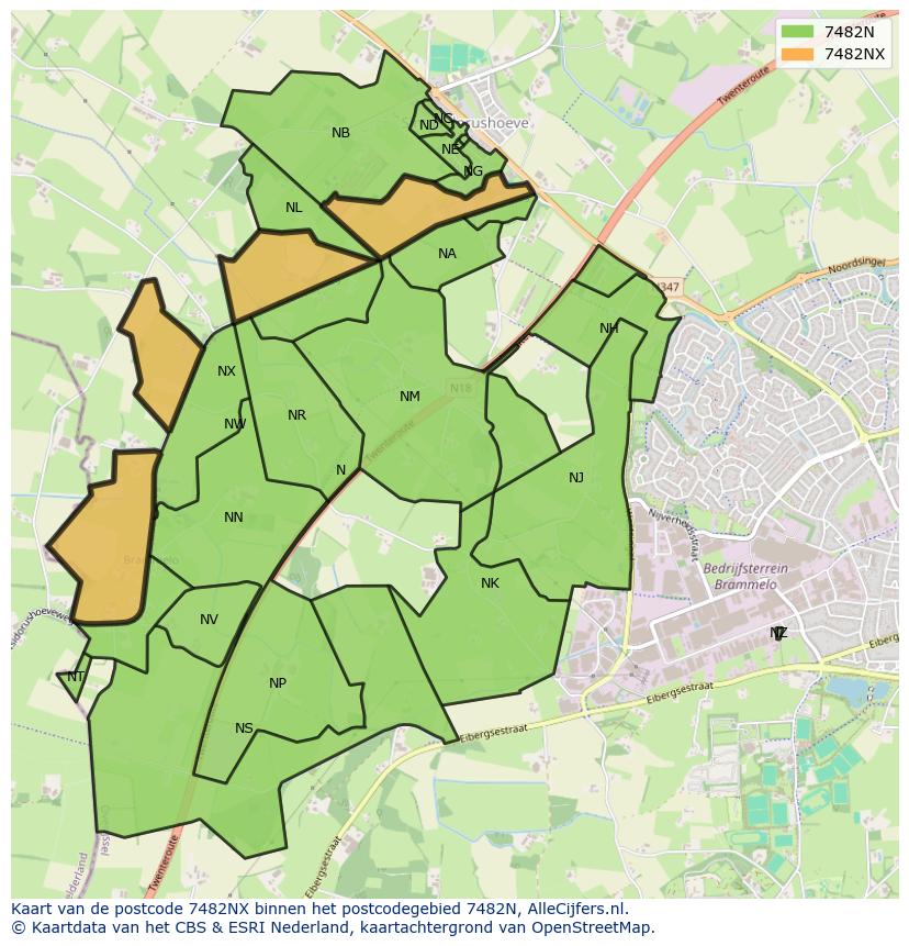 Afbeelding van het postcodegebied 7482 NX op de kaart.