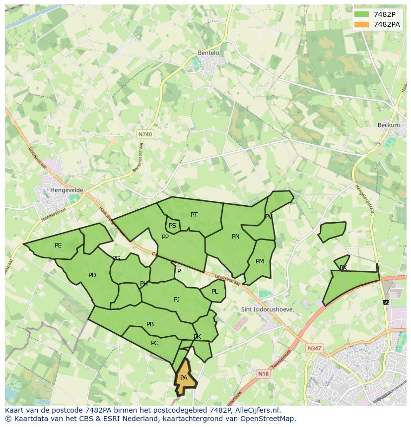 Afbeelding van het postcodegebied 7482 PA op de kaart.