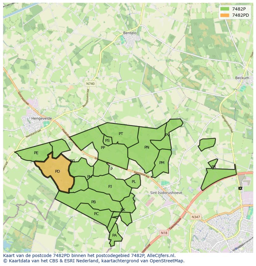 Afbeelding van het postcodegebied 7482 PD op de kaart.