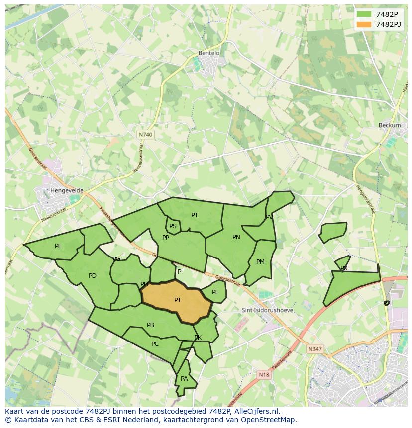 Afbeelding van het postcodegebied 7482 PJ op de kaart.