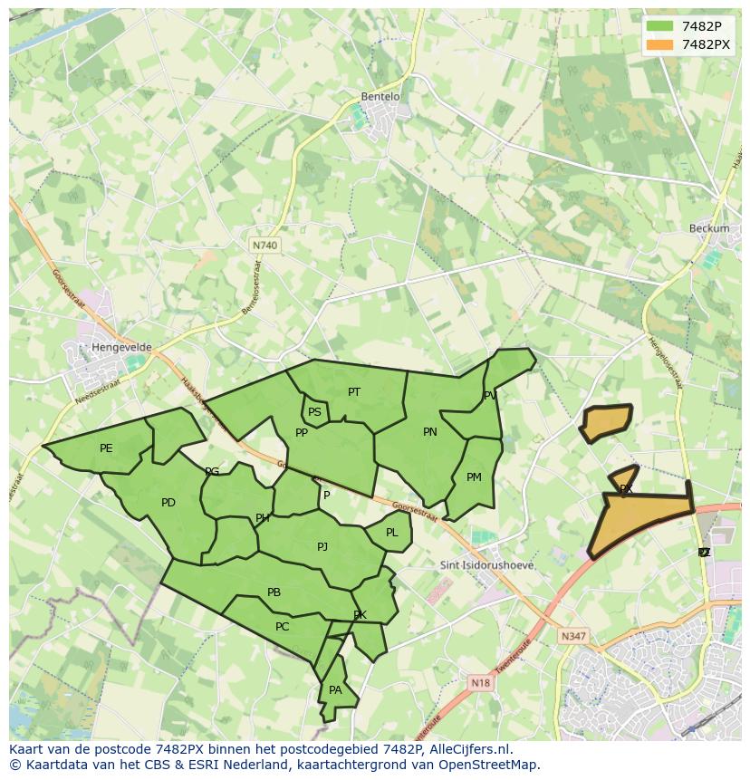 Afbeelding van het postcodegebied 7482 PX op de kaart.