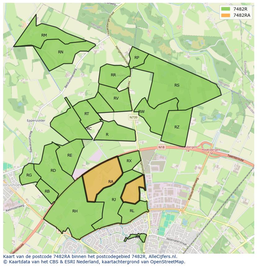 Afbeelding van het postcodegebied 7482 RA op de kaart.