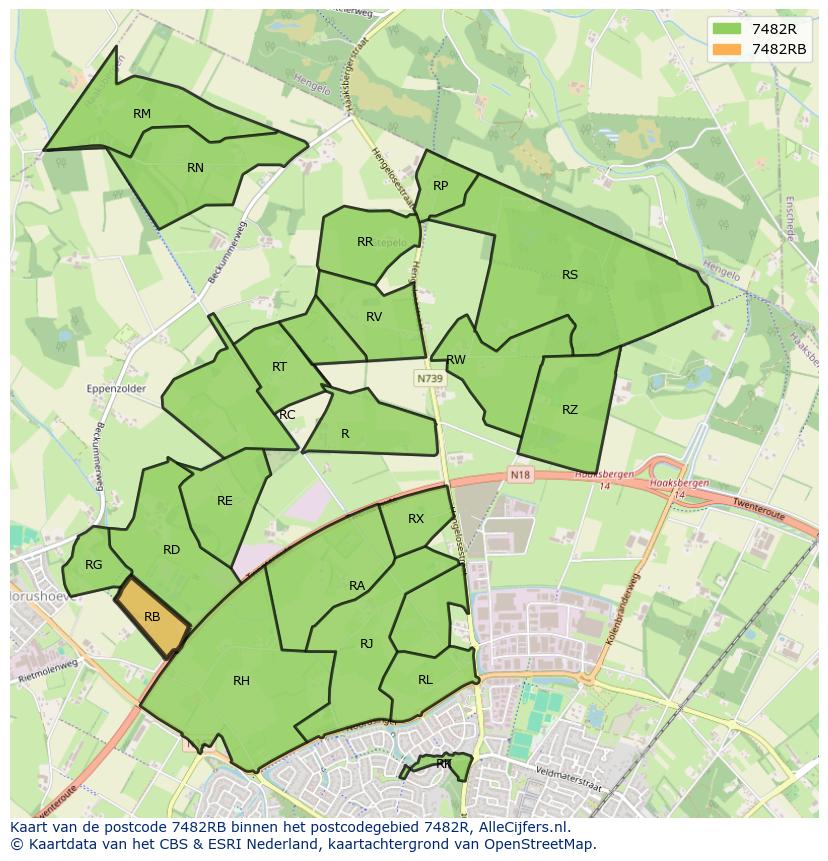 Afbeelding van het postcodegebied 7482 RB op de kaart.