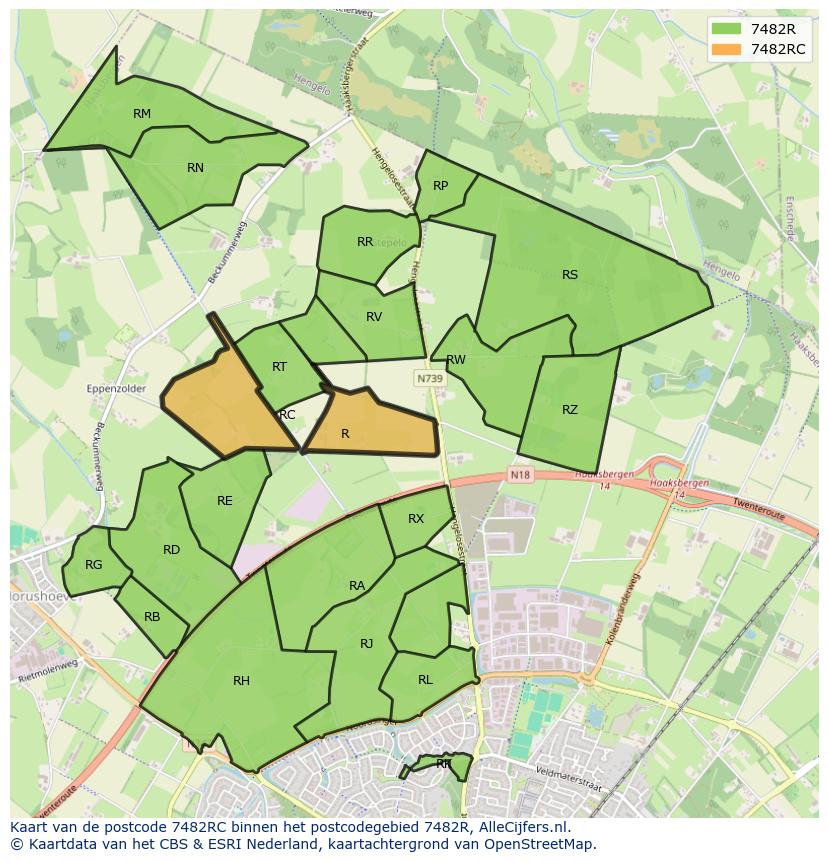 Afbeelding van het postcodegebied 7482 RC op de kaart.