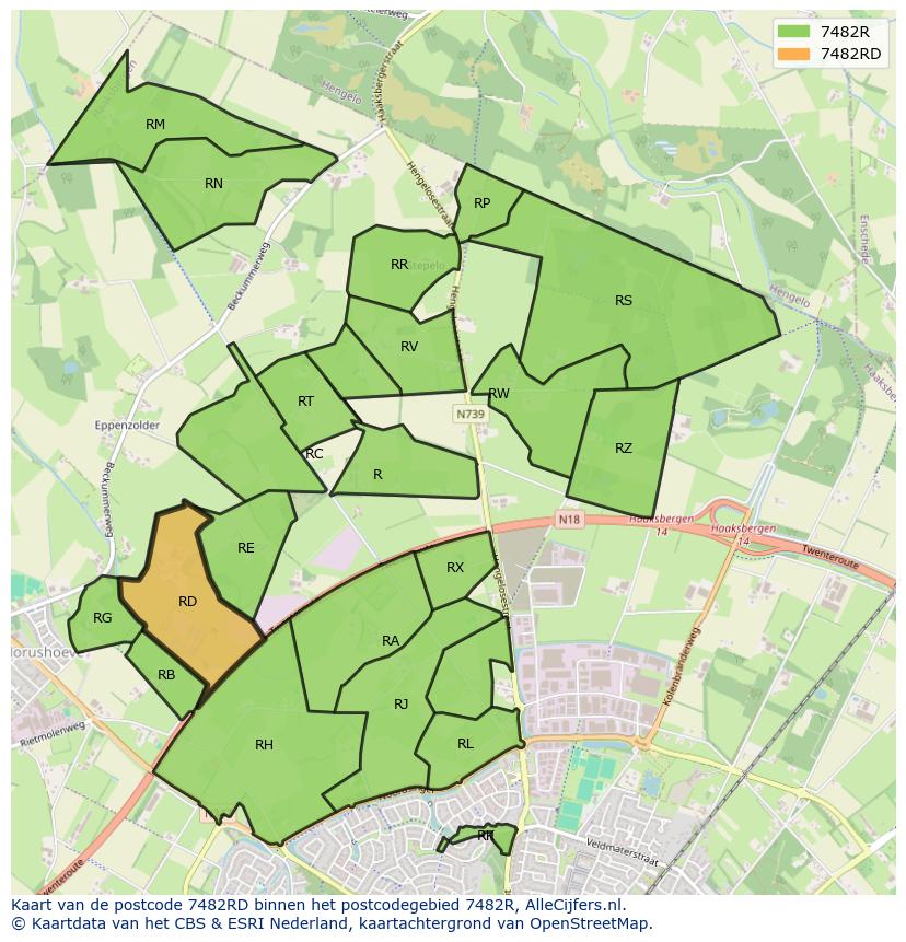 Afbeelding van het postcodegebied 7482 RD op de kaart.