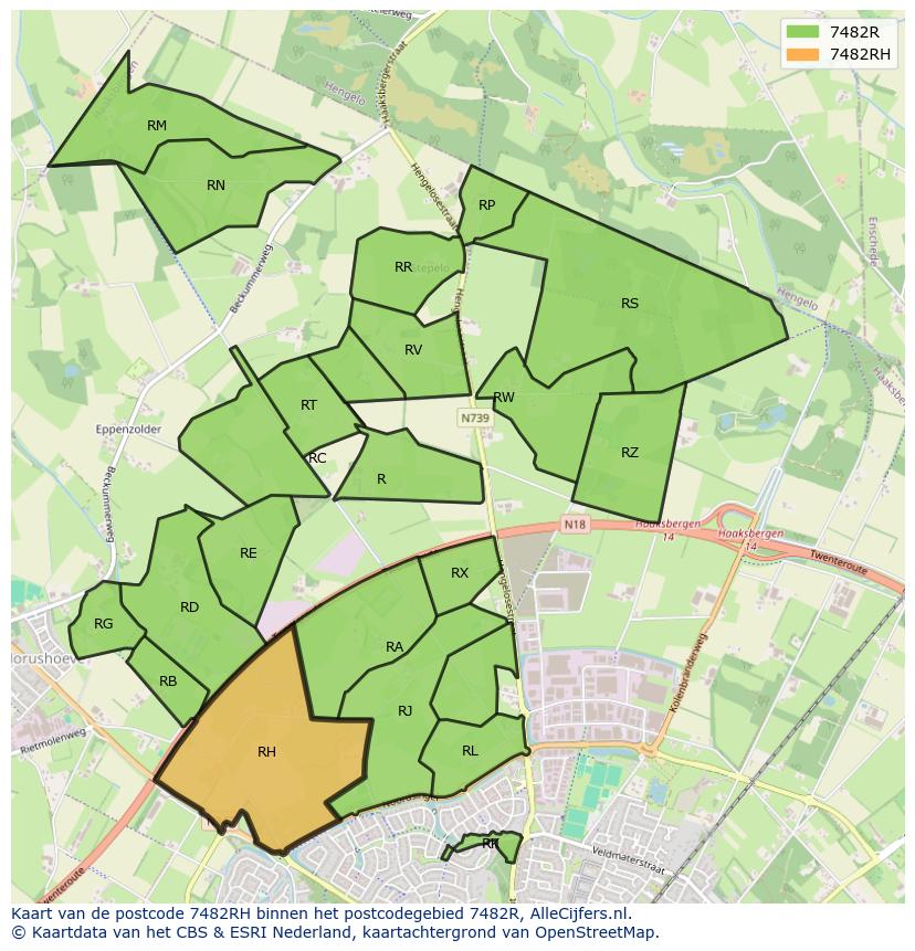 Afbeelding van het postcodegebied 7482 RH op de kaart.