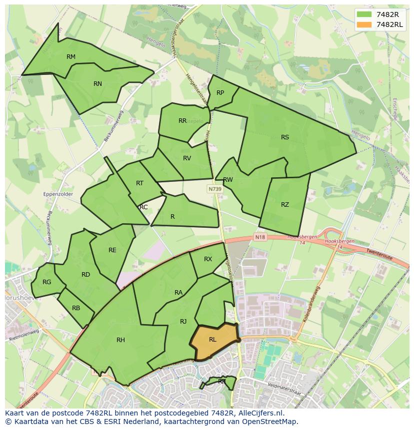 Afbeelding van het postcodegebied 7482 RL op de kaart.