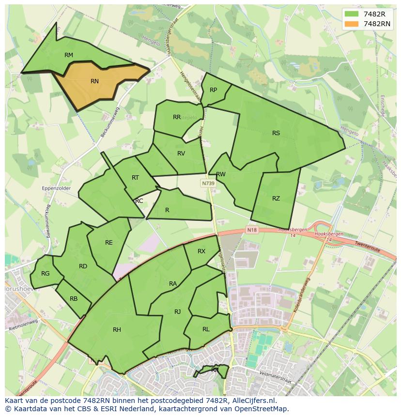 Afbeelding van het postcodegebied 7482 RN op de kaart.