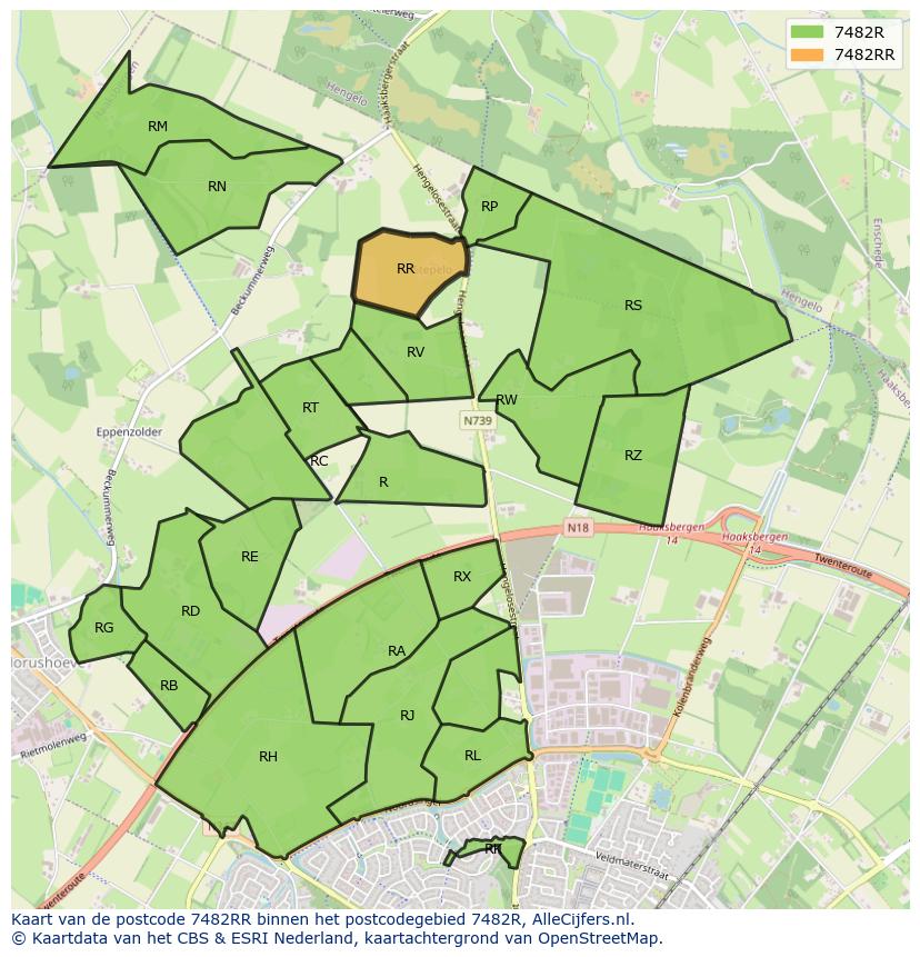 Afbeelding van het postcodegebied 7482 RR op de kaart.