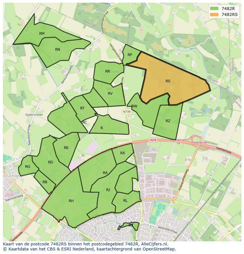 Afbeelding van het postcodegebied 7482 RS op de kaart.