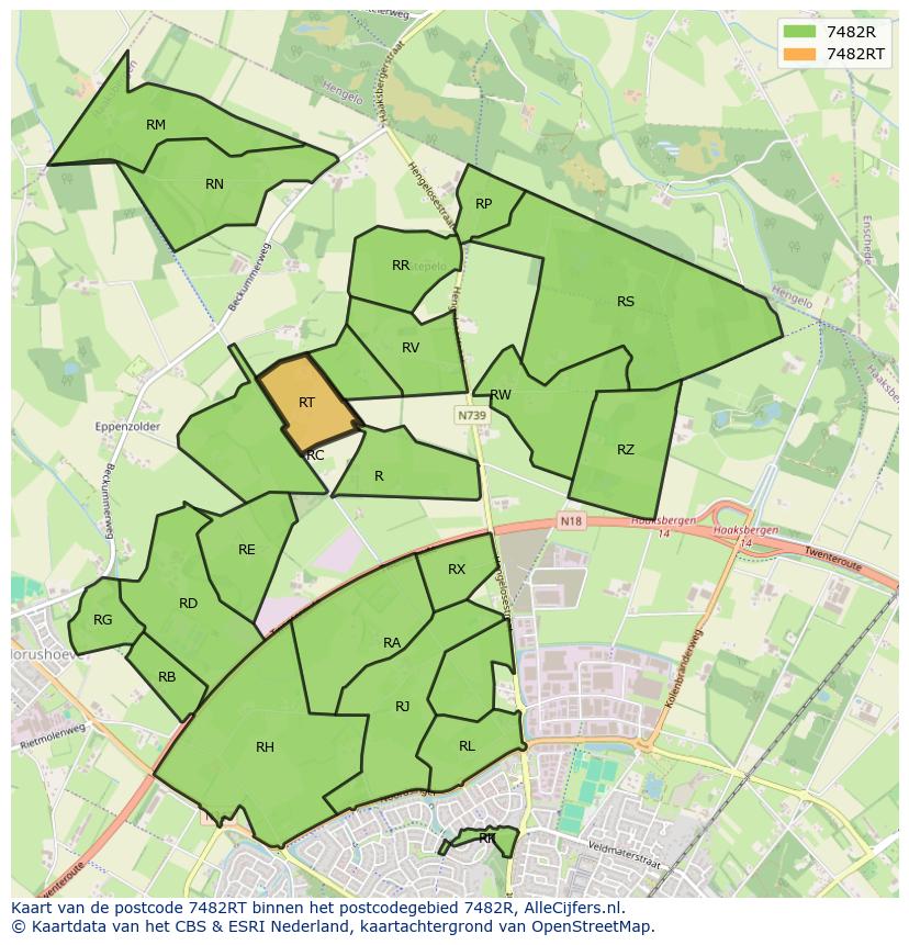 Afbeelding van het postcodegebied 7482 RT op de kaart.