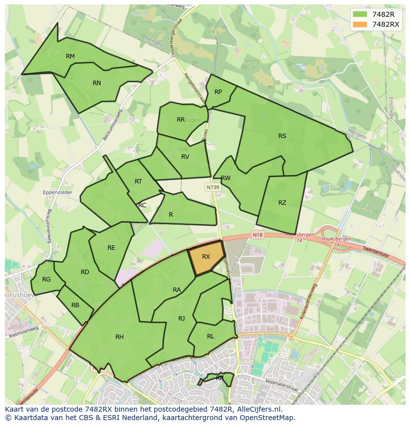 Afbeelding van het postcodegebied 7482 RX op de kaart.