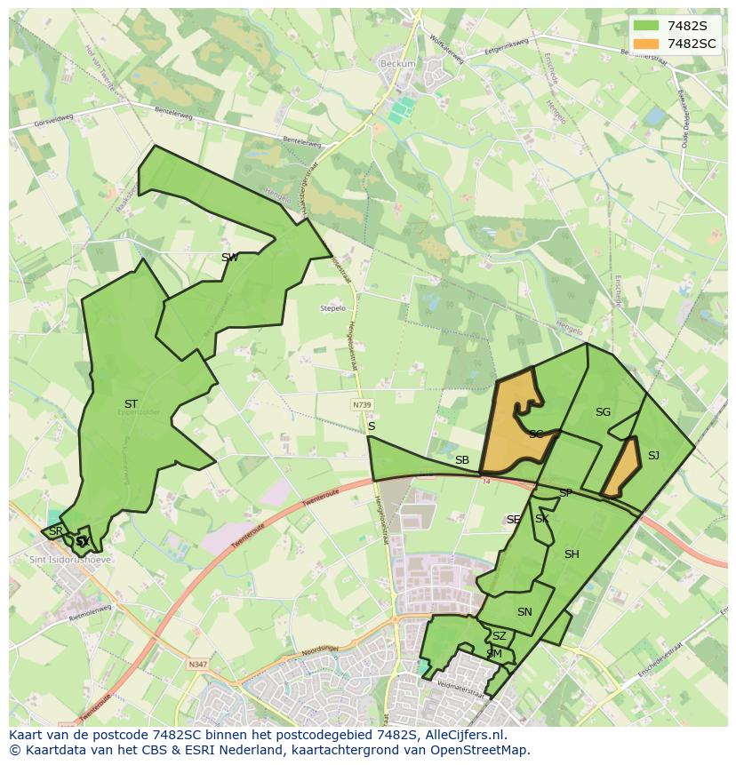 Afbeelding van het postcodegebied 7482 SC op de kaart.