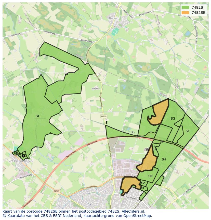 Afbeelding van het postcodegebied 7482 SE op de kaart.