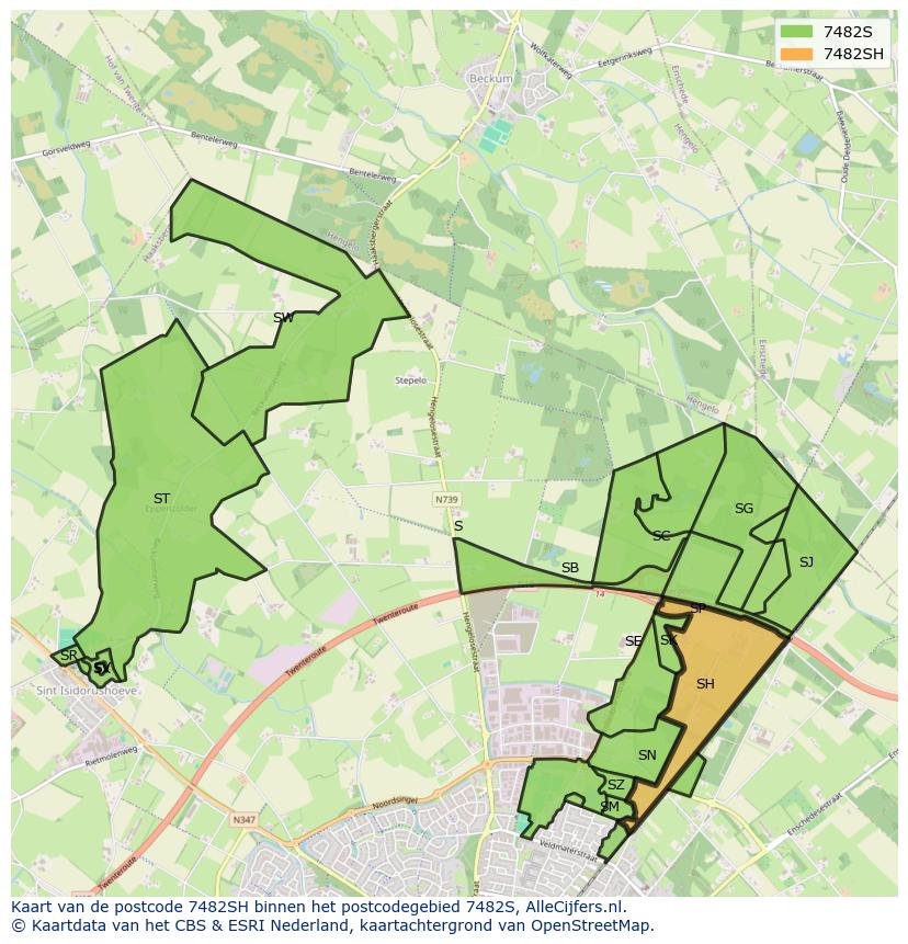 Afbeelding van het postcodegebied 7482 SH op de kaart.