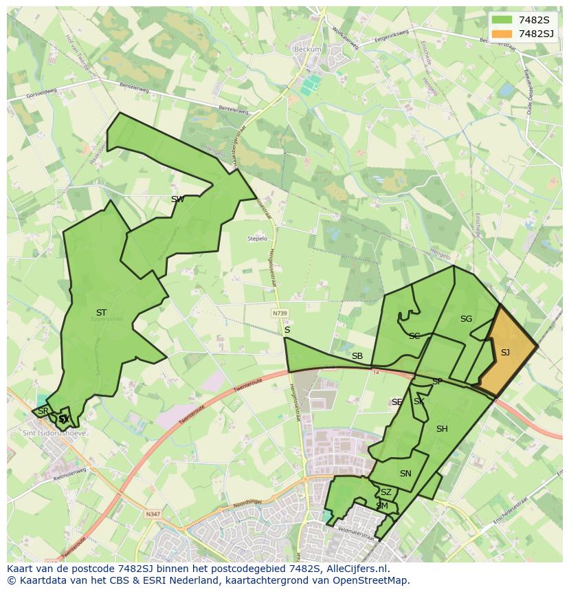 Afbeelding van het postcodegebied 7482 SJ op de kaart.