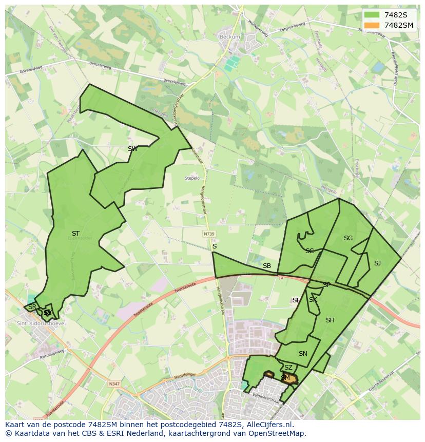 Afbeelding van het postcodegebied 7482 SM op de kaart.