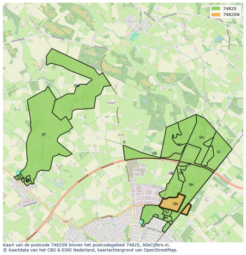 Afbeelding van het postcodegebied 7482 SN op de kaart.