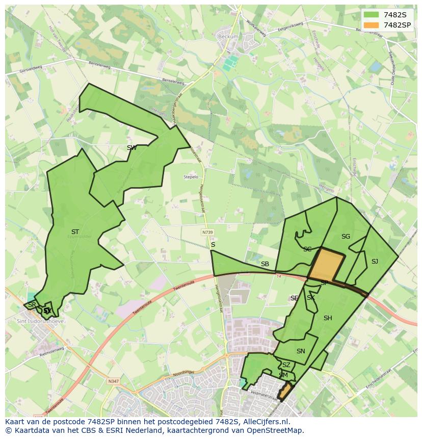 Afbeelding van het postcodegebied 7482 SP op de kaart.