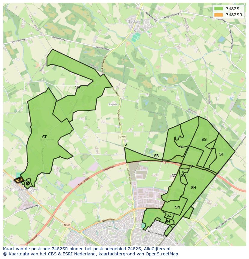 Afbeelding van het postcodegebied 7482 SR op de kaart.