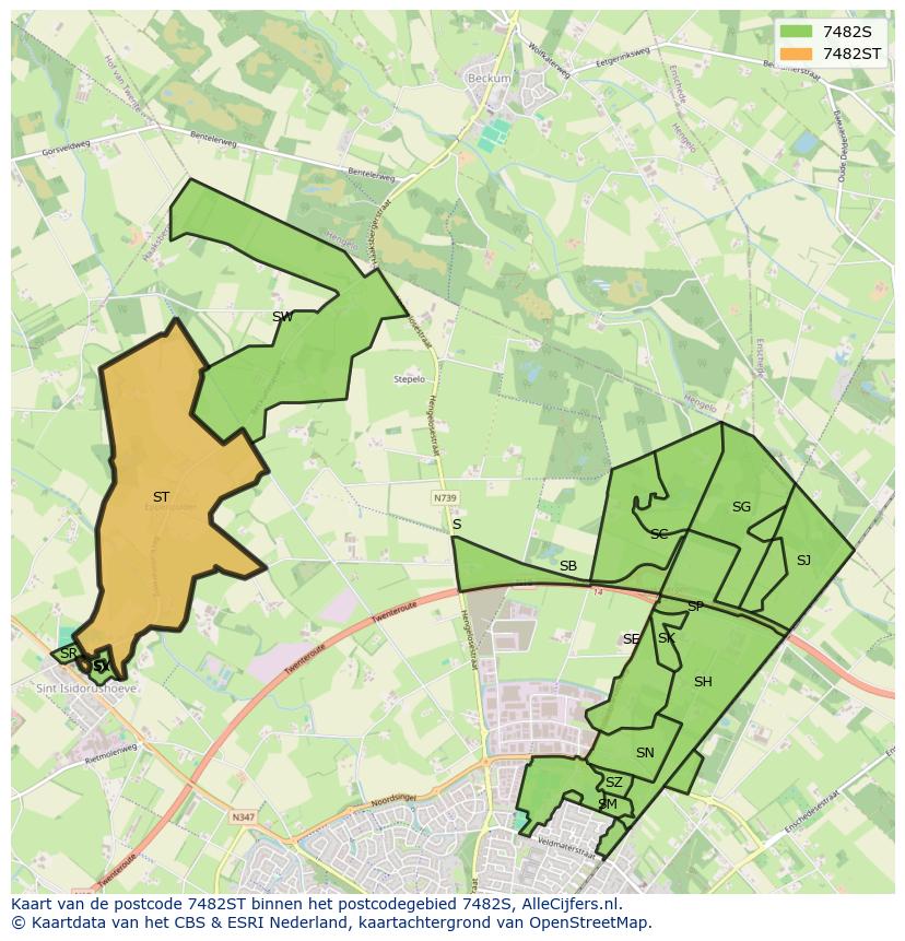 Afbeelding van het postcodegebied 7482 ST op de kaart.