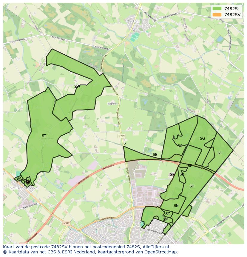 Afbeelding van het postcodegebied 7482 SV op de kaart.