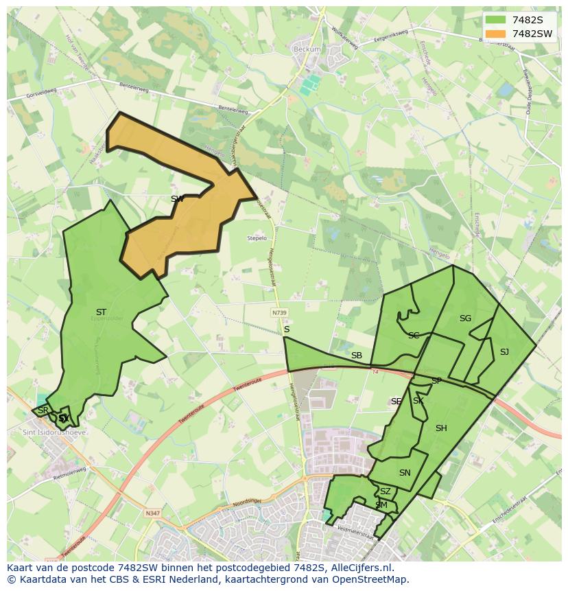 Afbeelding van het postcodegebied 7482 SW op de kaart.