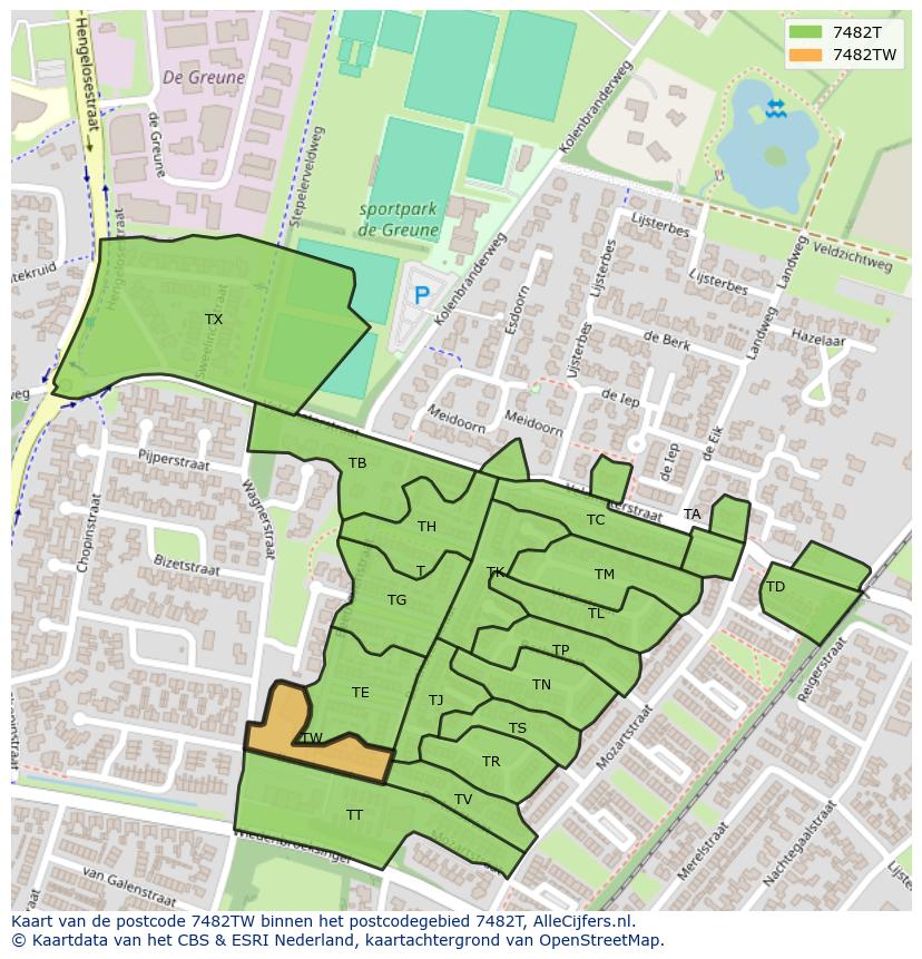 Afbeelding van het postcodegebied 7482 TW op de kaart.