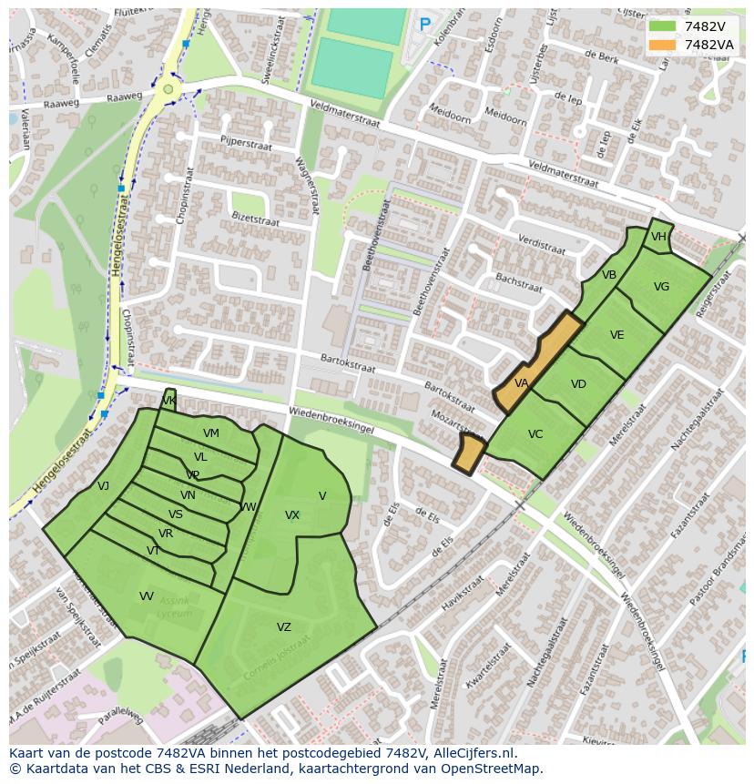 Afbeelding van het postcodegebied 7482 VA op de kaart.