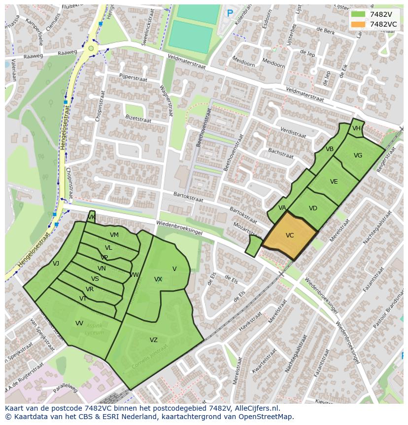 Afbeelding van het postcodegebied 7482 VC op de kaart.