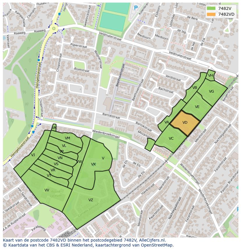 Afbeelding van het postcodegebied 7482 VD op de kaart.
