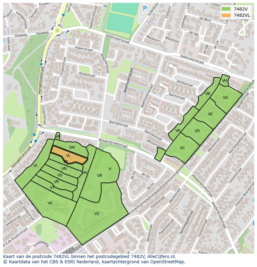 Afbeelding van het postcodegebied 7482 VL op de kaart.