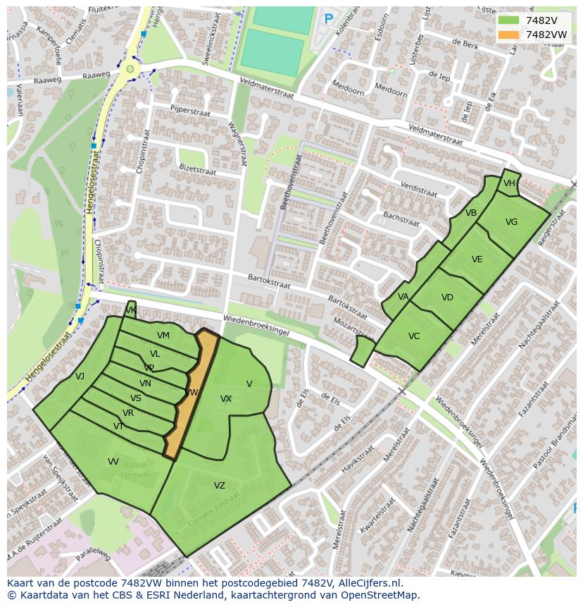 Afbeelding van het postcodegebied 7482 VW op de kaart.