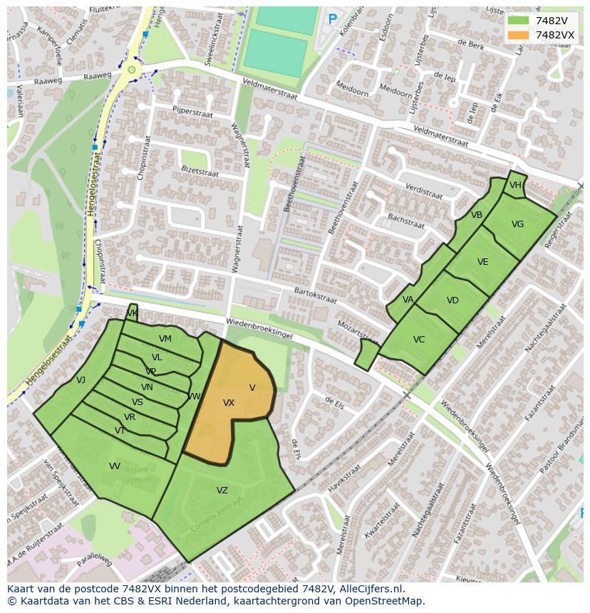 Afbeelding van het postcodegebied 7482 VX op de kaart.