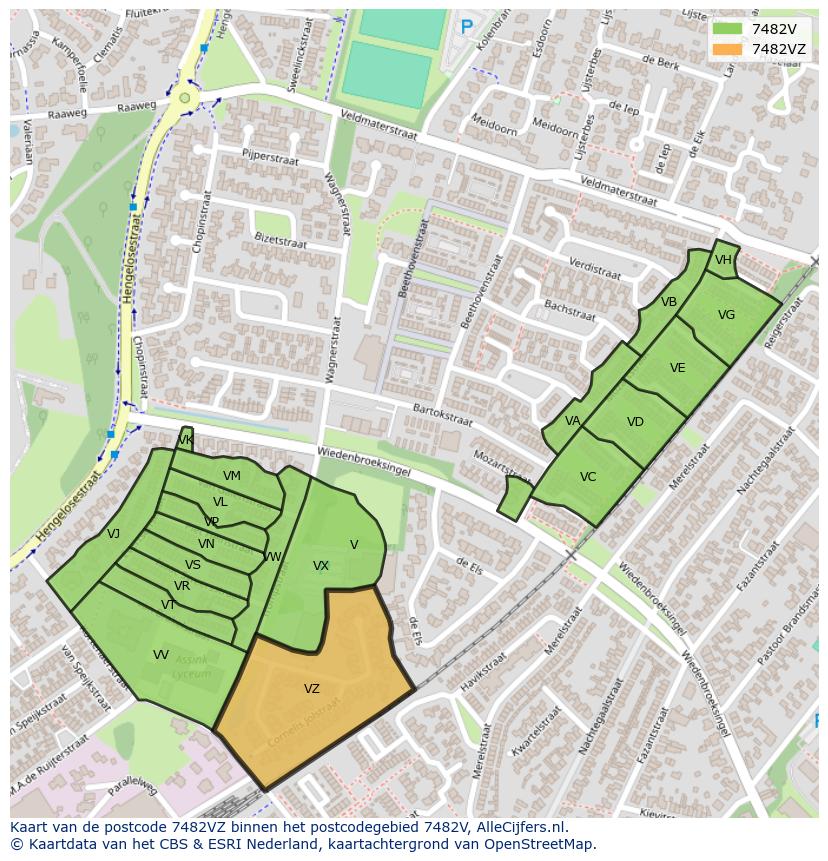 Afbeelding van het postcodegebied 7482 VZ op de kaart.