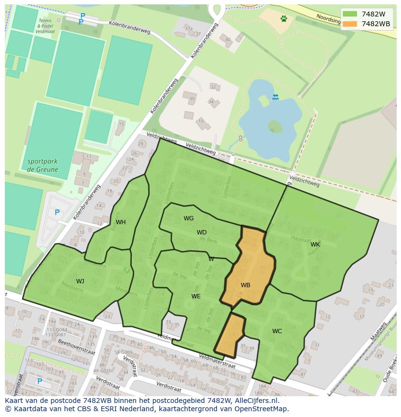 Afbeelding van het postcodegebied 7482 WB op de kaart.