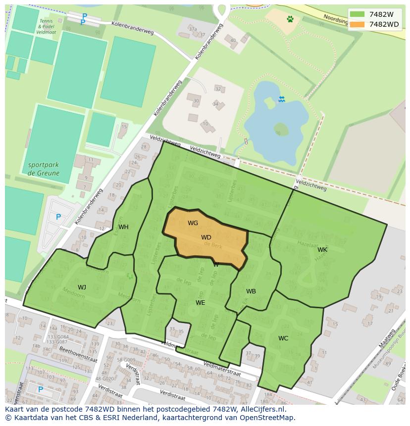 Afbeelding van het postcodegebied 7482 WD op de kaart.