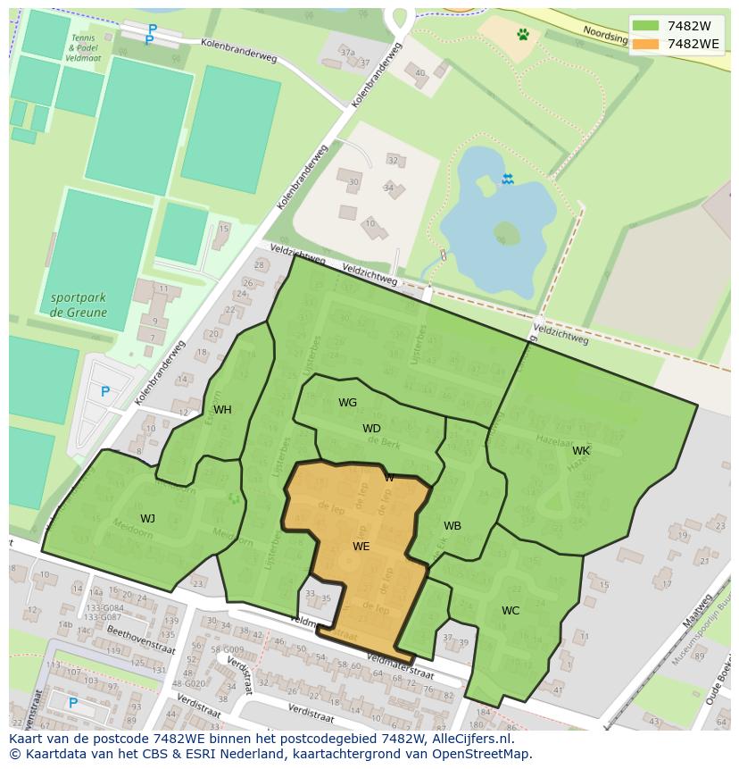 Afbeelding van het postcodegebied 7482 WE op de kaart.