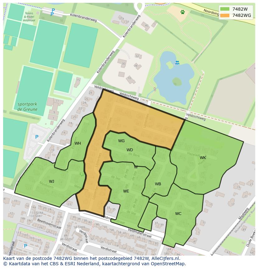 Afbeelding van het postcodegebied 7482 WG op de kaart.