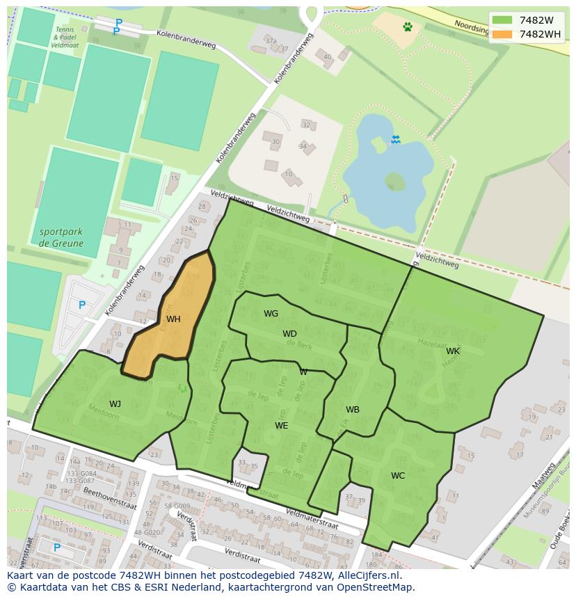 Afbeelding van het postcodegebied 7482 WH op de kaart.