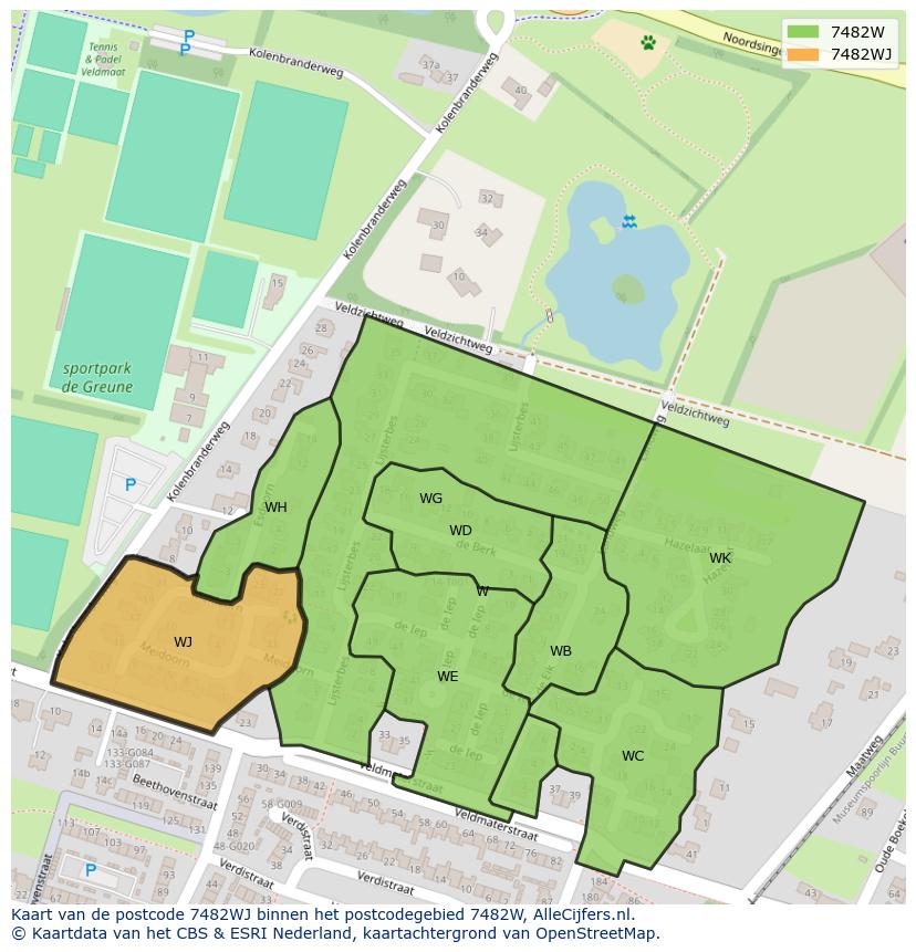 Afbeelding van het postcodegebied 7482 WJ op de kaart.