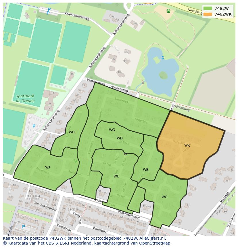 Afbeelding van het postcodegebied 7482 WK op de kaart.