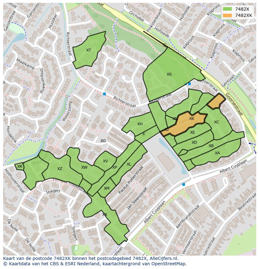 Afbeelding van het postcodegebied 7482 XK op de kaart.