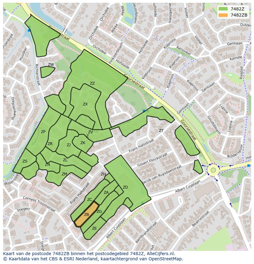 Afbeelding van het postcodegebied 7482 ZB op de kaart.
