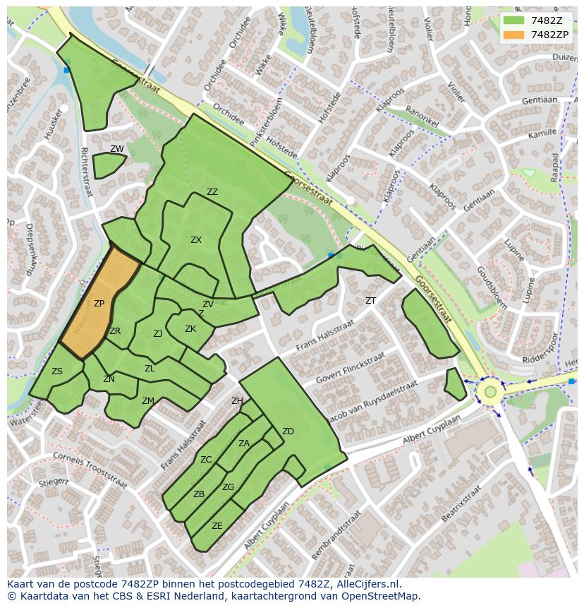 Afbeelding van het postcodegebied 7482 ZP op de kaart.