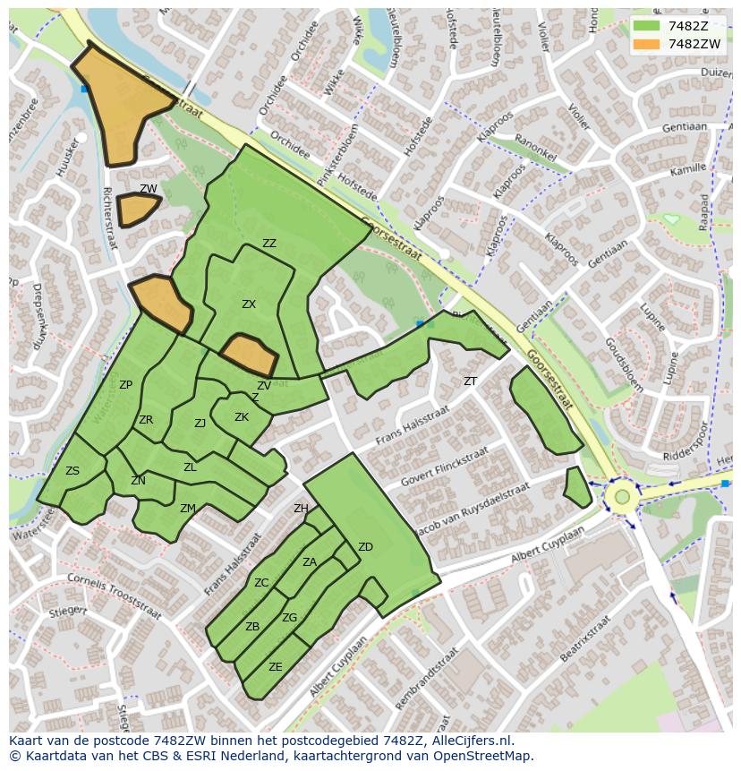 Afbeelding van het postcodegebied 7482 ZW op de kaart.