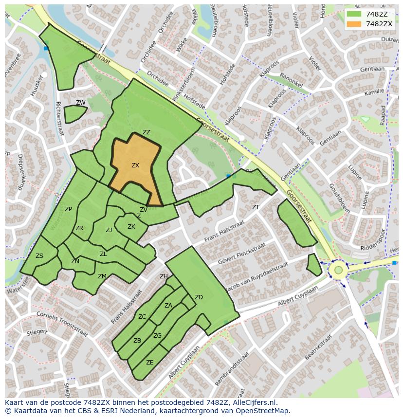 Afbeelding van het postcodegebied 7482 ZX op de kaart.