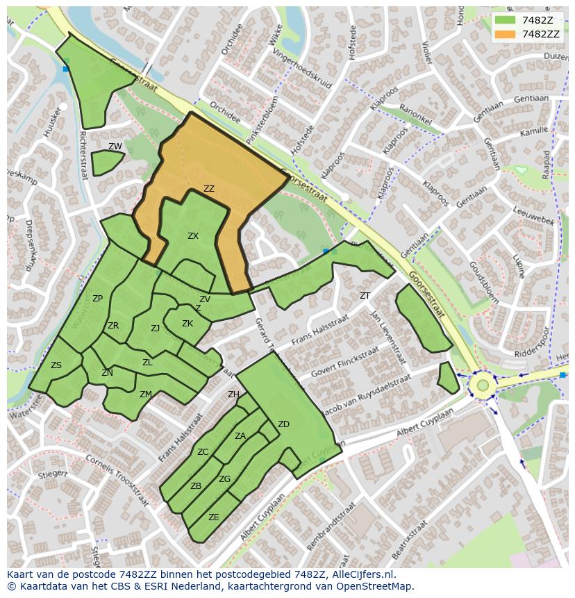 Afbeelding van het postcodegebied 7482 ZZ op de kaart.