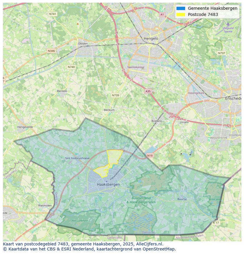Afbeelding van het postcodegebied 7483 op de kaart.